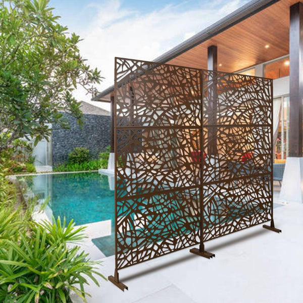 English Elm Outdoor Freestanding Metal Privacy Screen Geometric Lattice Panel for Patio Deck Garden W465P193190