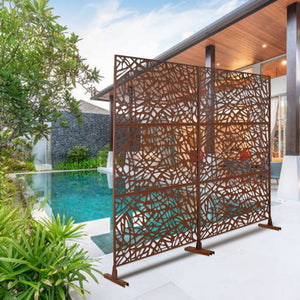 English Elm Outdoor Freestanding Metal Privacy Screen Rustic Patina Lattice Panel for Patio Deck Garden PS102 W465P193191