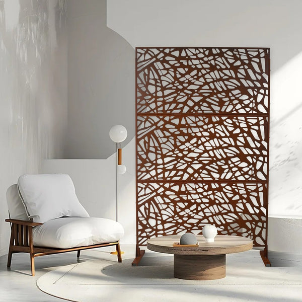 English Elm Outdoor Freestanding Metal Privacy Screen Rustic Patina Lattice Panel for Patio Deck Garden PS102 W465P193191