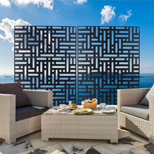 English Elm Outdoor Metal Privacy Screen Freestanding Geometric Panel for Patio Balcony Lawn W465P193192