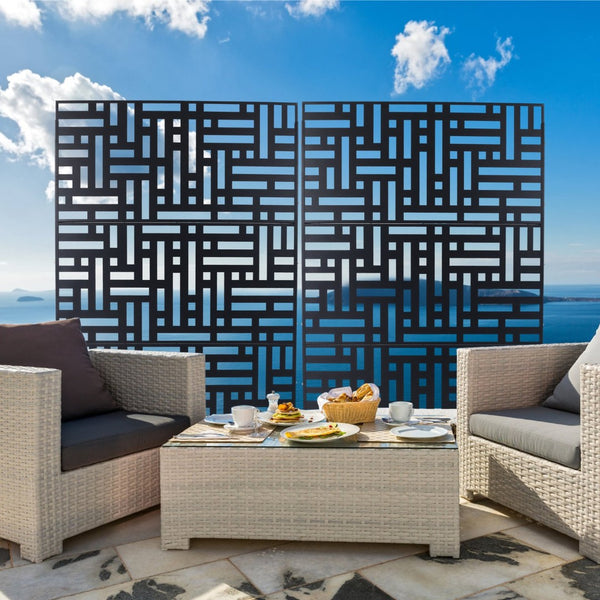 English Elm Outdoor Metal Privacy Screen Freestanding Geometric Panel for Patio Balcony Lawn W465P193192