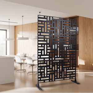 English Elm Outdoor Metal Privacy Screen Freestanding Geometric Panel for Patio Balcony Lawn W465P193192