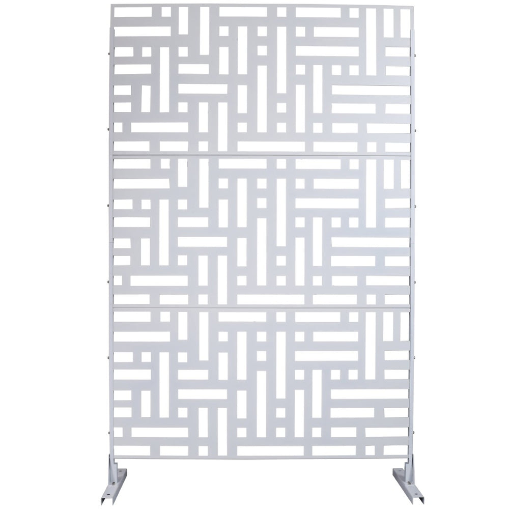 English Elm Outdoor Freestanding Metal Privacy Screen Geometric Cutout Panel for Patio or Garden White PS103 W465P193193