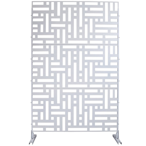 English Elm Outdoor Freestanding Metal Privacy Screen Geometric Cutout Panel for Patio or Garden White PS103 W465P193193