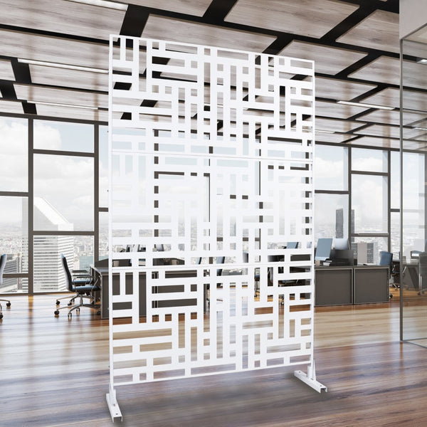 English Elm Outdoor Freestanding Metal Privacy Screen Geometric Cutout Panel for Patio or Garden White PS103 W465P193193