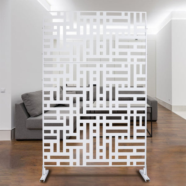 English Elm Outdoor Freestanding Metal Privacy Screen Geometric Cutout Panel for Patio or Garden White PS103 W465P193193