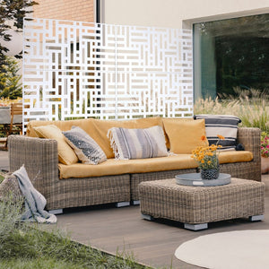 English Elm Outdoor Freestanding Metal Privacy Screen Geometric Cutout Panel for Patio or Garden White PS103 W465P193193