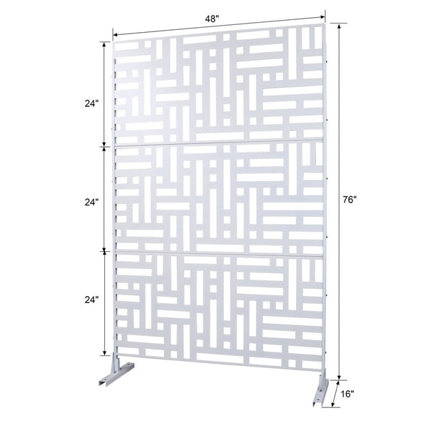 English Elm Outdoor Freestanding Metal Privacy Screen Geometric Cutout Panel for Patio or Garden White PS103 W465P193193