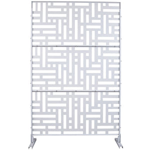 English Elm Outdoor Freestanding Metal Privacy Screen Geometric Cutout Panel for Patio or Garden White PS103 W465P193193