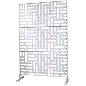 English Elm Outdoor Freestanding Metal Privacy Screen Geometric Cutout Panel for Patio or Garden White PS103 W465P193193
