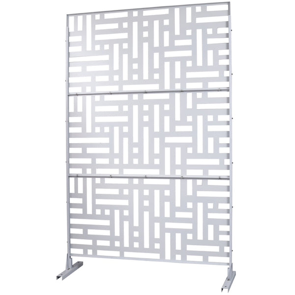 English Elm Outdoor Freestanding Metal Privacy Screen Geometric Cutout Panel for Patio or Garden White PS103 W465P193193