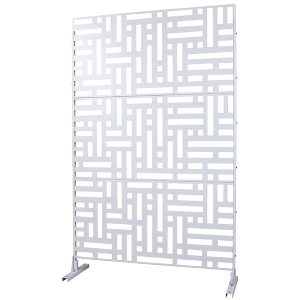 English Elm Outdoor Freestanding Metal Privacy Screen Geometric Cutout Panel for Patio or Garden White PS103 W465P193193