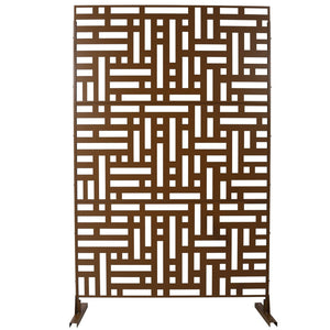 English Elm Outdoor Freestanding Metal Privacy Screen Geometric Cutout Panel for Patio or Garden Brown PS103 W465P193195
