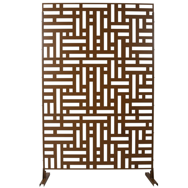 English Elm Outdoor Freestanding Metal Privacy Screen Geometric Cutout Panel for Patio or Garden Brown PS103 W465P193195