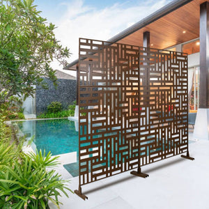 English Elm Outdoor Freestanding Metal Privacy Screen Geometric Cutout Panel for Patio or Garden Brown PS103 W465P193195