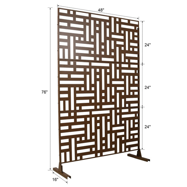 English Elm Outdoor Freestanding Metal Privacy Screen Geometric Cutout Panel for Patio or Garden Brown PS103 W465P193195