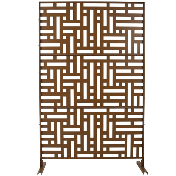 English Elm Outdoor Freestanding Metal Privacy Screen Geometric Cutout Panel for Patio or Garden Brown PS103 W465P193195