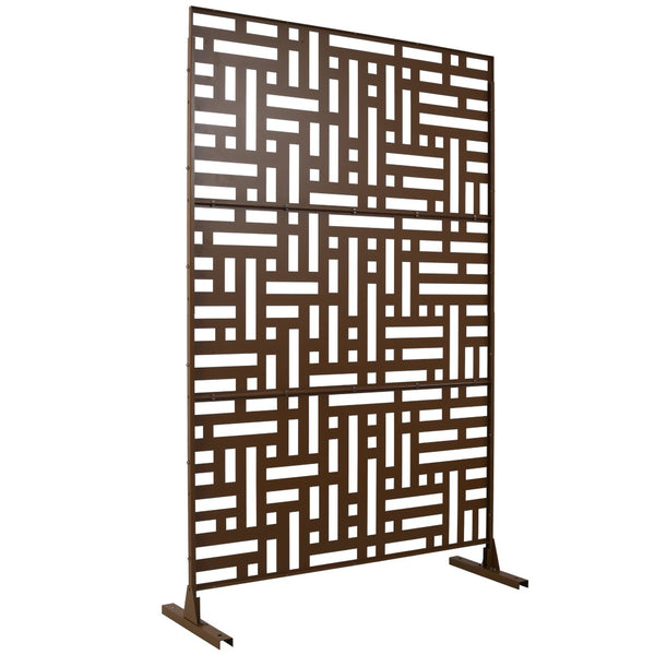English Elm Outdoor Freestanding Metal Privacy Screen Geometric Cutout Panel for Patio or Garden Brown PS103 W465P193195