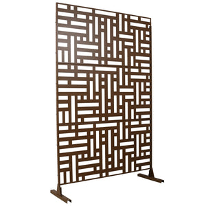 English Elm Outdoor Freestanding Metal Privacy Screen Geometric Cutout Panel for Patio or Garden Brown PS103 W465P193195