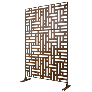 English Elm Outdoor Freestanding Metal Privacy Screen Geometric Cutout Panel for Patio or Garden Brown PS103 W465P193195