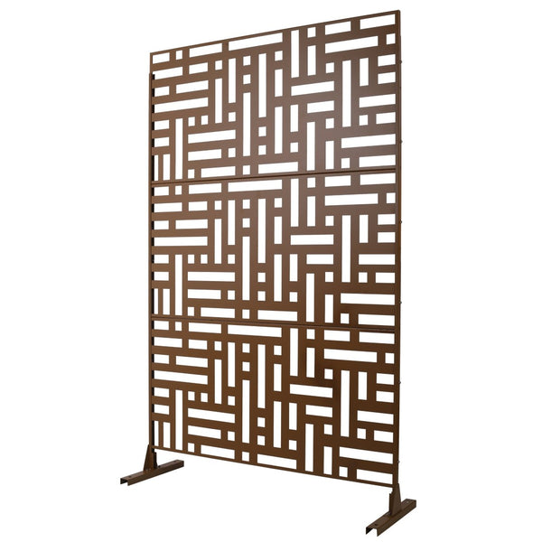 English Elm Outdoor Freestanding Metal Privacy Screen Geometric Cutout Panel for Patio or Garden Brown PS103 W465P193195