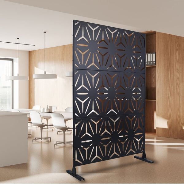 English Elm Outdoor Geometric Metal Privacy Screen Freestanding Lattice Panel for Patio Deck Garden Black PS104 W465P193196