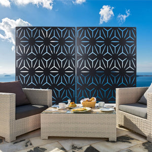 English Elm Outdoor Geometric Metal Privacy Screen Freestanding Lattice Panel for Patio Deck Garden Black PS104 W465P193196