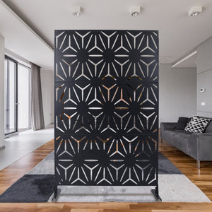 English Elm Outdoor Geometric Metal Privacy Screen Freestanding Lattice Panel for Patio Deck Garden Black PS104 W465P193196