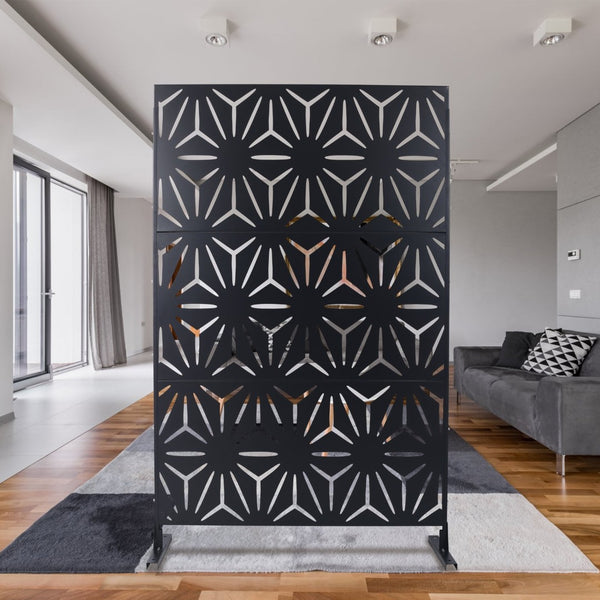 English Elm Outdoor Geometric Metal Privacy Screen Freestanding Lattice Panel for Patio Deck Garden Black PS104 W465P193196