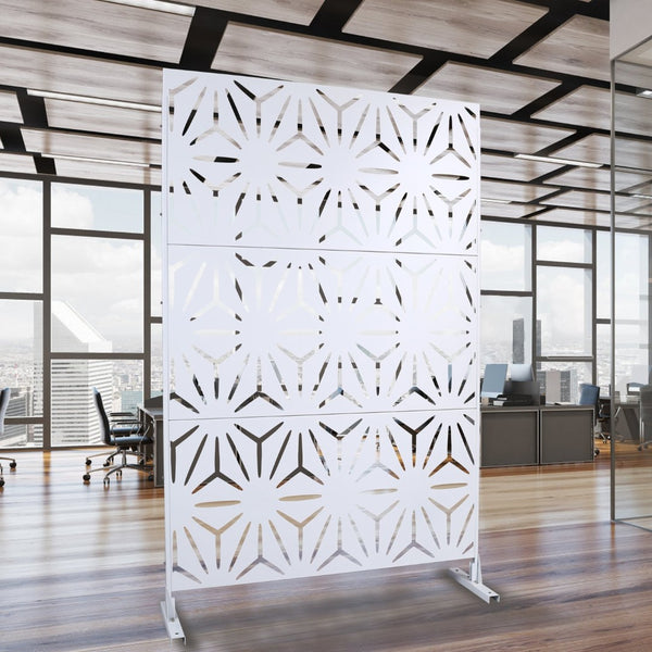English Elm Outdoor Geometric Metal Privacy Screen Freestanding Lattice Panel for Patio Deck Garden White PS104 W465P193197