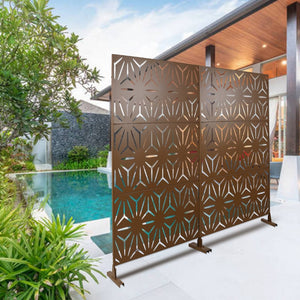 English Elm Outdoor Geometric Metal Privacy Screen Freestanding Lattice Panel for Patio Deck Garden Brown PS104 W465P193201