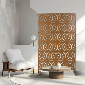 English Elm Outdoor Geometric Metal Privacy Screen Freestanding Lattice Panel for Patio Deck Garden Brown PS104 W465P193201