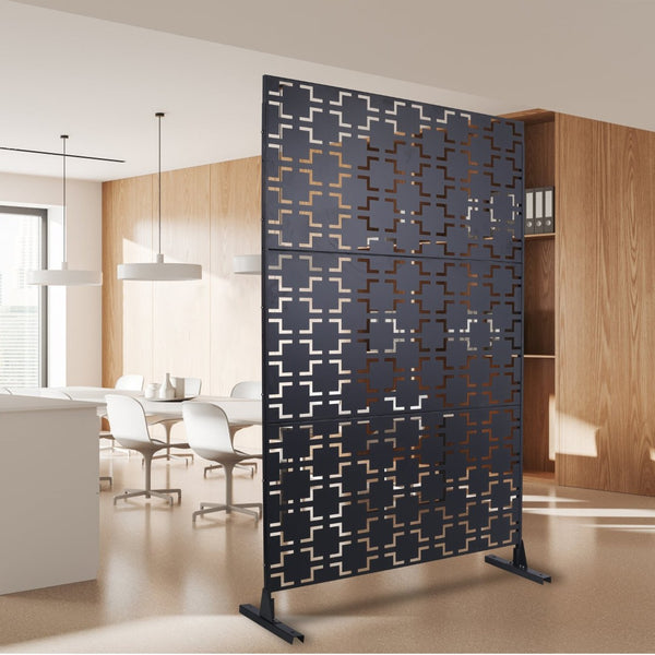 English Elm Outdoor Powder Coated Metal Privacy Screen Freestanding Geometric Panel Patio Garden PS105 Black W465P193205