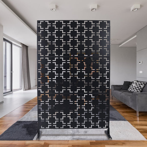 English Elm Outdoor Powder Coated Metal Privacy Screen Freestanding Geometric Panel Patio Garden PS105 Black W465P193205