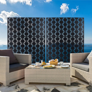 English Elm Outdoor Powder Coated Metal Privacy Screen Freestanding Geometric Panel Patio Garden PS105 Black W465P193205