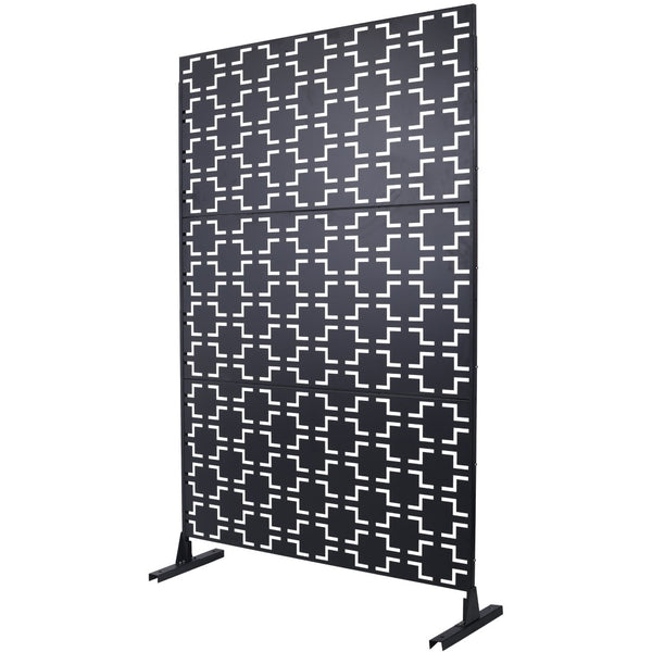 English Elm Outdoor Powder Coated Metal Privacy Screen Freestanding Geometric Panel Patio Garden PS105 Black W465P193205