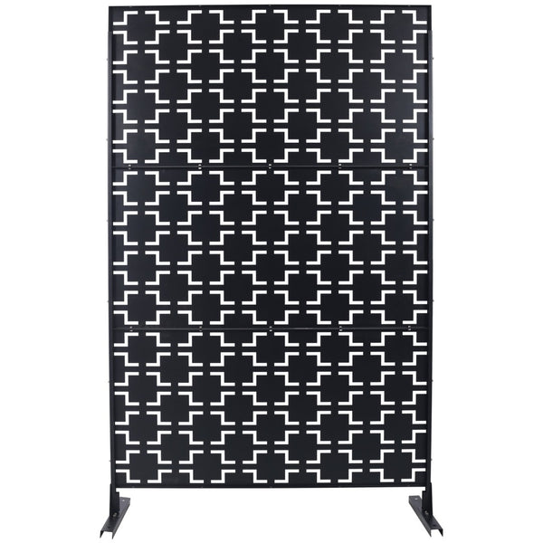 English Elm Outdoor Powder Coated Metal Privacy Screen Freestanding Geometric Panel Patio Garden PS105 Black W465P193205