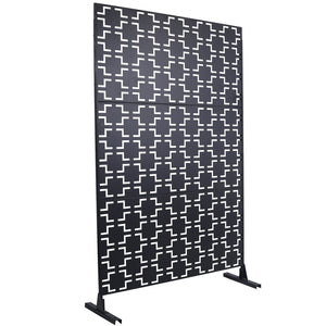 English Elm Outdoor Powder Coated Metal Privacy Screen Freestanding Geometric Panel Patio Garden PS105 Black W465P193205