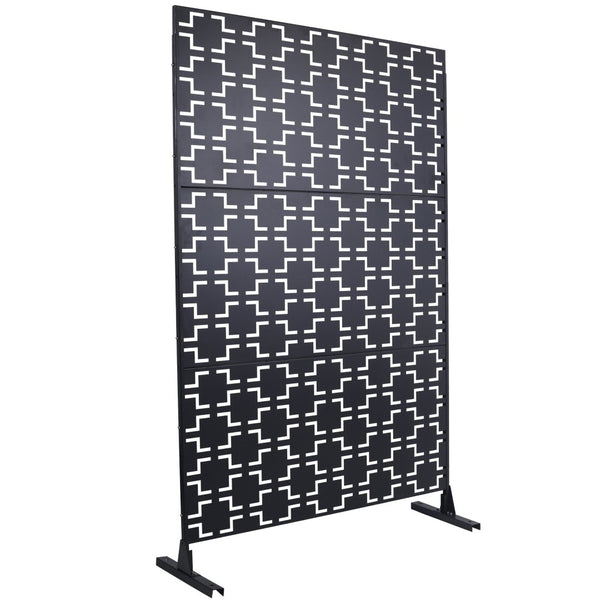 English Elm Outdoor Powder Coated Metal Privacy Screen Freestanding Geometric Panel Patio Garden PS105 Black W465P193205