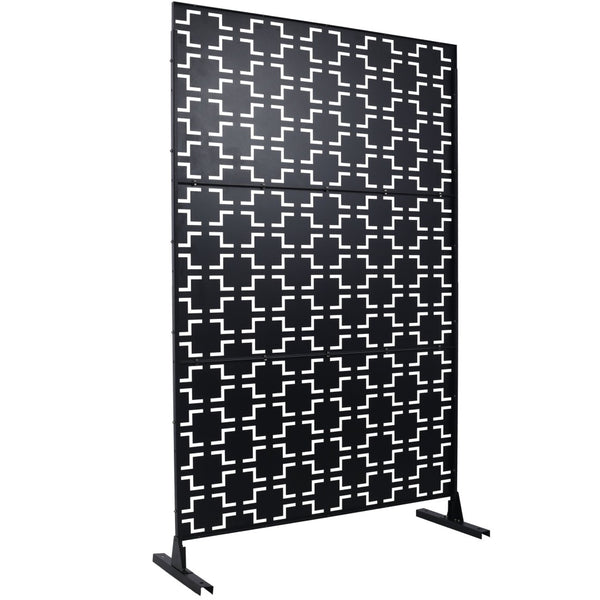 English Elm Outdoor Powder Coated Metal Privacy Screen Freestanding Geometric Panel Patio Garden PS105 Black W465P193205