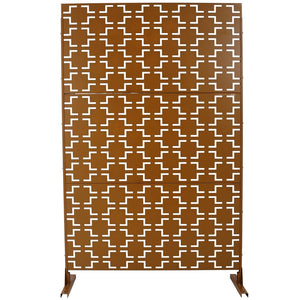 English Elm Outdoor Powder Coated Metal Privacy Screen Freestanding Geometric Panel Patio Garden PS105 Brown W465P193208