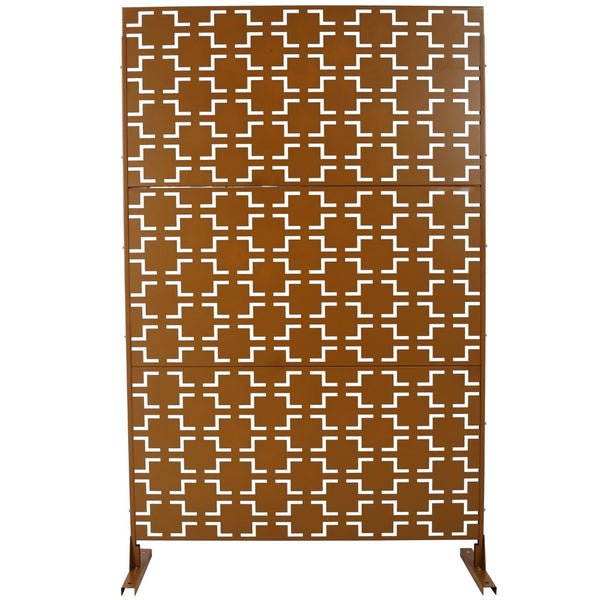 English Elm Outdoor Powder Coated Metal Privacy Screen Freestanding Geometric Panel Patio Garden PS105 Brown W465P193208