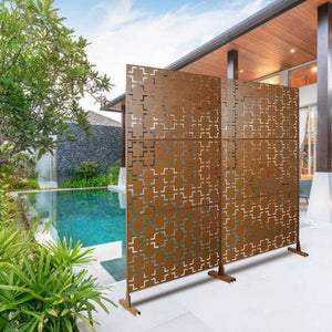 English Elm Outdoor Powder Coated Metal Privacy Screen Freestanding Geometric Panel Patio Garden PS105 Brown W465P193208