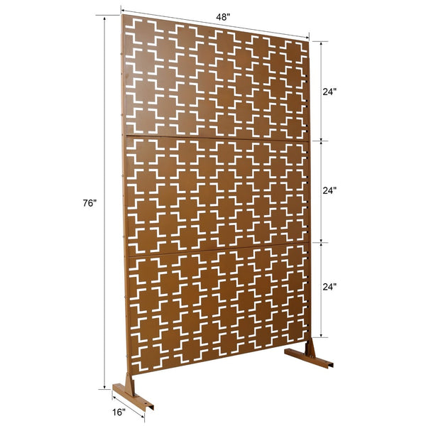 English Elm Outdoor Powder Coated Metal Privacy Screen Freestanding Geometric Panel Patio Garden PS105 Brown W465P193208