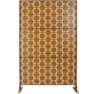 English Elm Outdoor Powder Coated Metal Privacy Screen Freestanding Geometric Panel Patio Garden PS105 Brown W465P193208