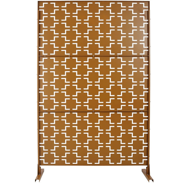 English Elm Outdoor Powder Coated Metal Privacy Screen Freestanding Geometric Panel Patio Garden PS105 Brown W465P193208
