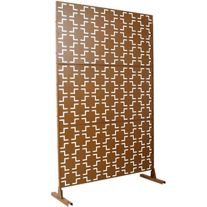 English Elm Outdoor Powder Coated Metal Privacy Screen Freestanding Geometric Panel Patio Garden PS105 Brown W465P193208