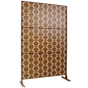English Elm Outdoor Powder Coated Metal Privacy Screen Freestanding Geometric Panel Patio Garden PS105 Brown W465P193208