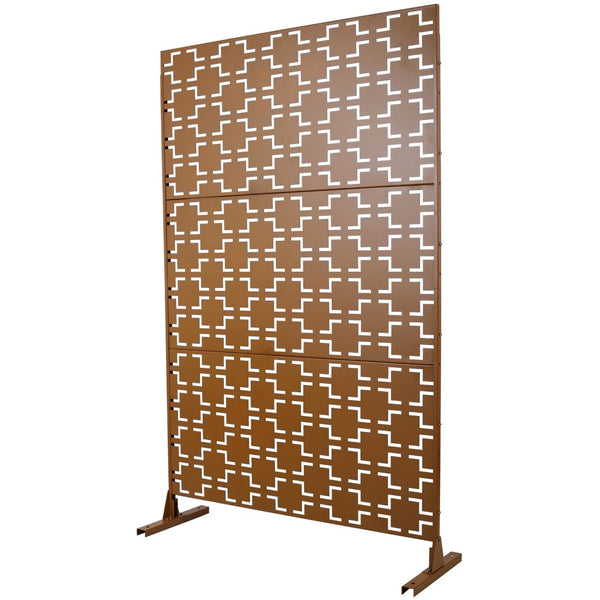English Elm Outdoor Powder Coated Metal Privacy Screen Freestanding Geometric Panel Patio Garden PS105 Brown W465P193208