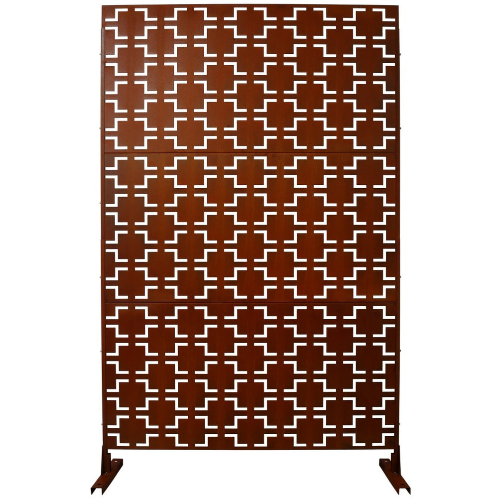 English Elm Outdoor Freestanding Metal Privacy Screen Rustic Lattice Panel for Patio Garden Deck W465P193209